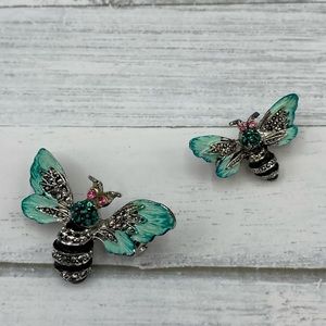 Gerrys Bee Brooch Pins Vintage Costume Jewelry Rhinestones Gifts Blue Green